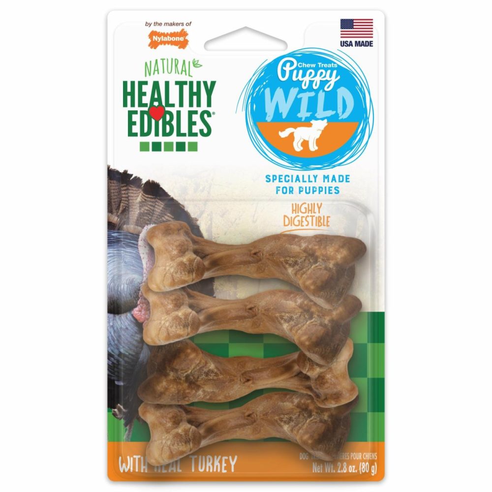 Healthy Edibles Wild Puppy Natural Long Lasting Turkey Dog Chew Treats Puppy Wild Bone Small (Pack Of 4) Dog