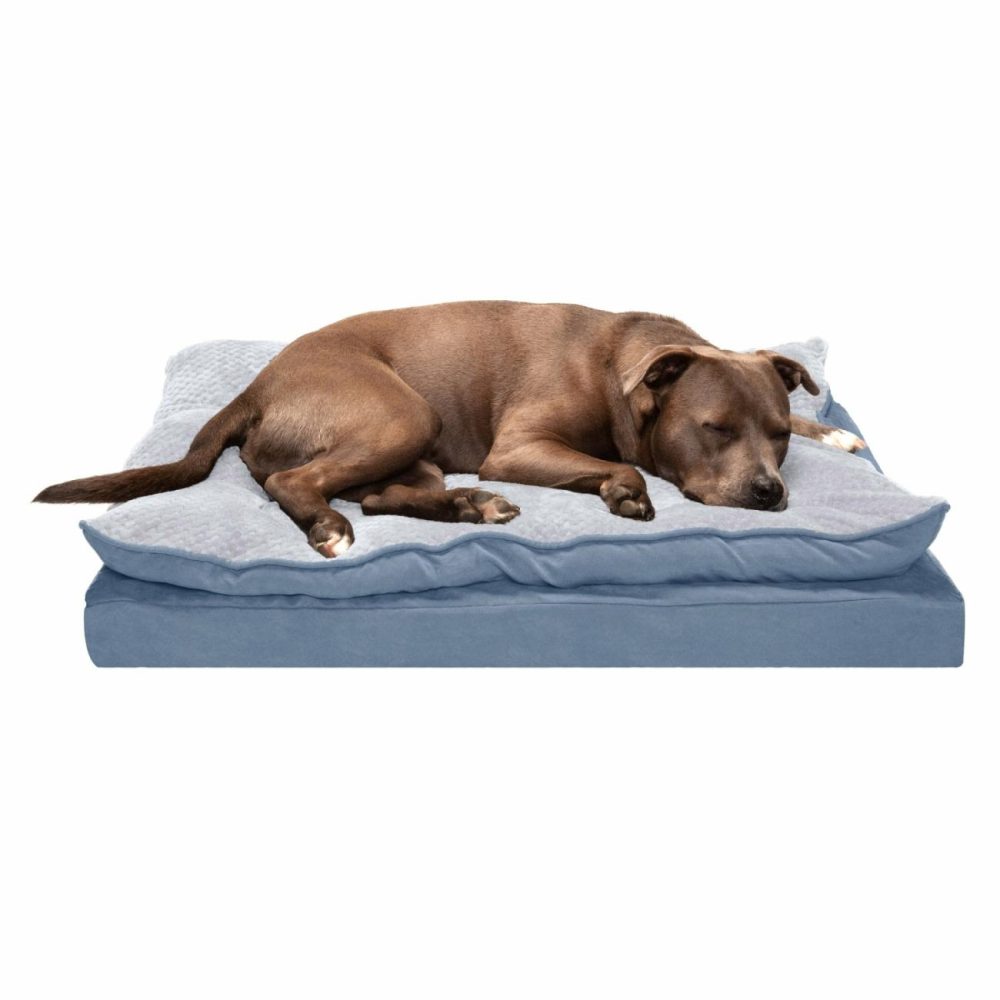 Minky Faux Fur & Suede Pillow-Top Orthopedic Dog Bed – Large, Stonewash Blue Beds & Mats