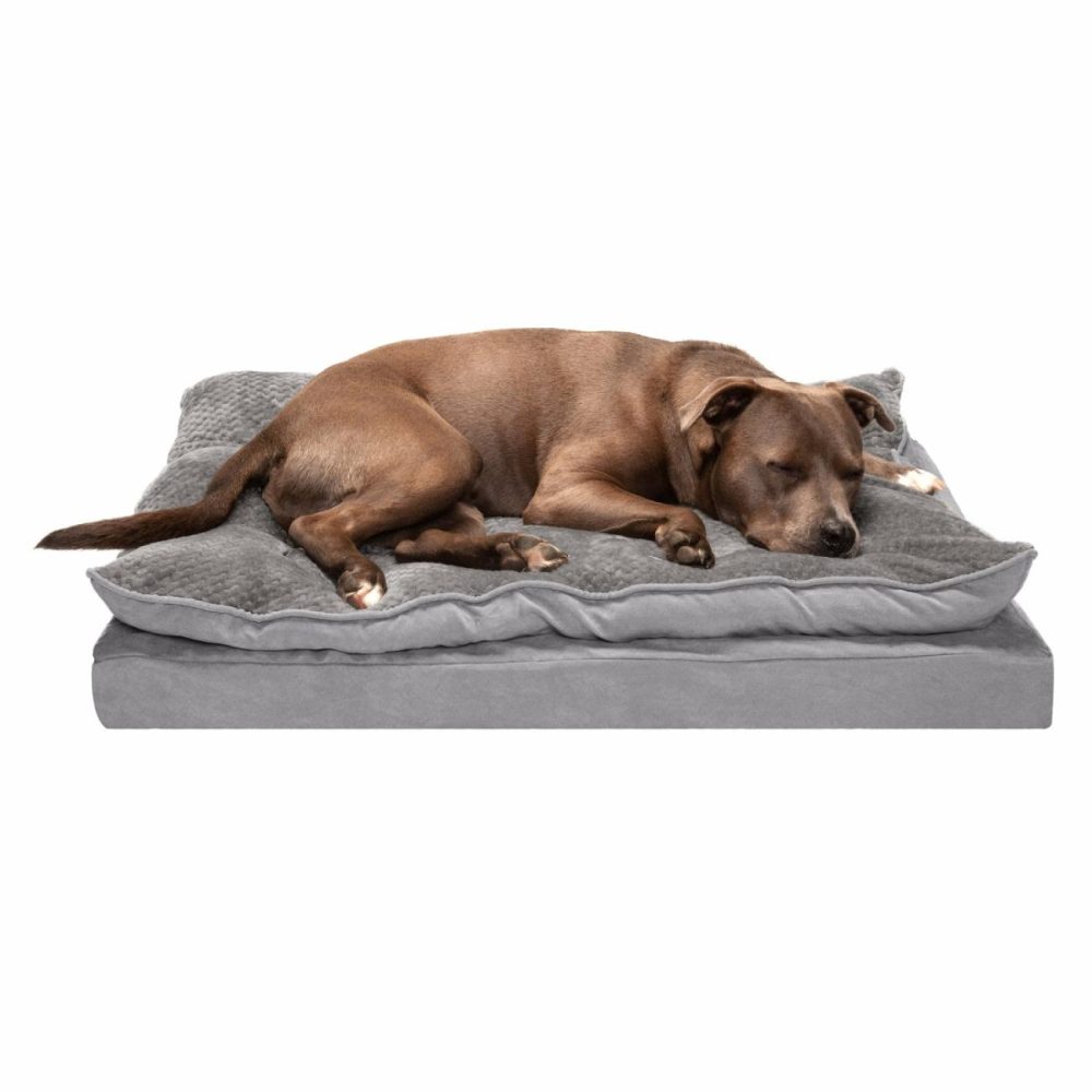 Minky Faux Fur & Suede Pillow-Top Orthopedic Dog Bed – Large, Titanium Gray Beds & Mats