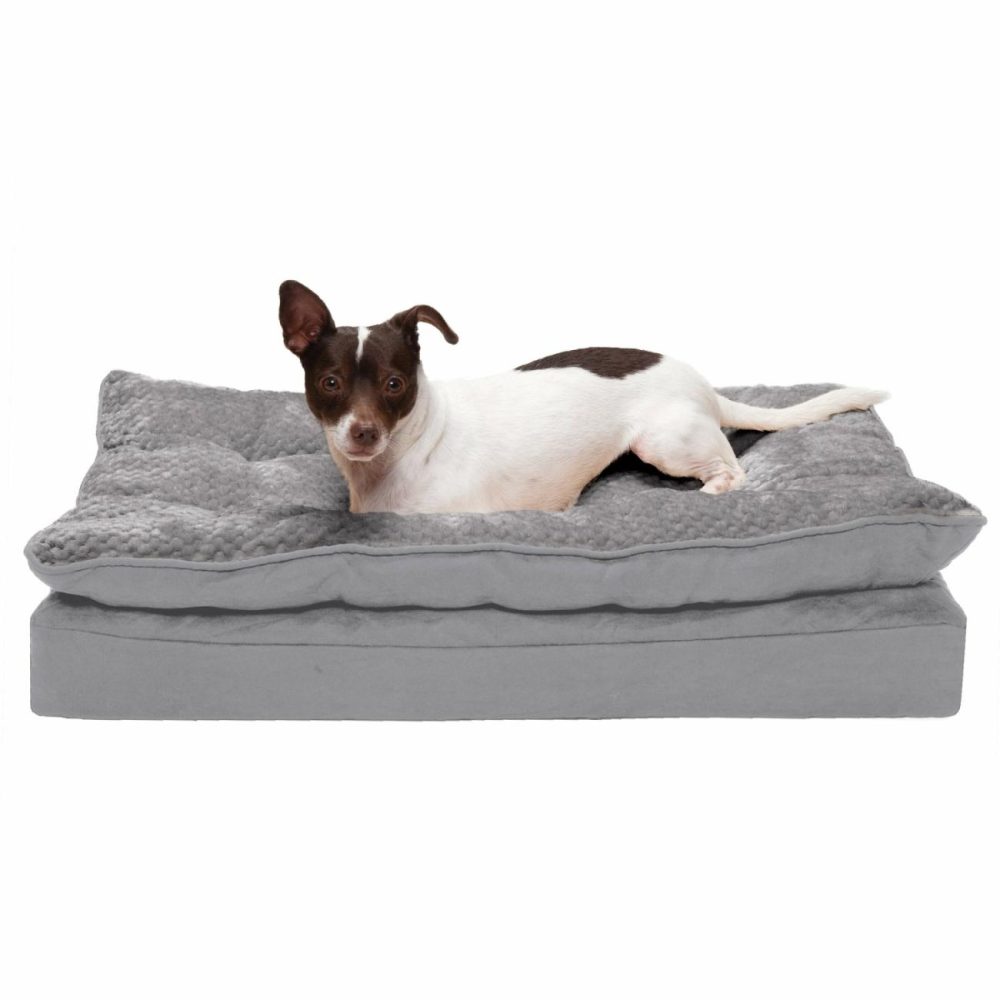 Minky Faux Fur & Suede Pillow-Top Orthopedic Dog Bed – Medium, Titanium Gray Beds & Mats