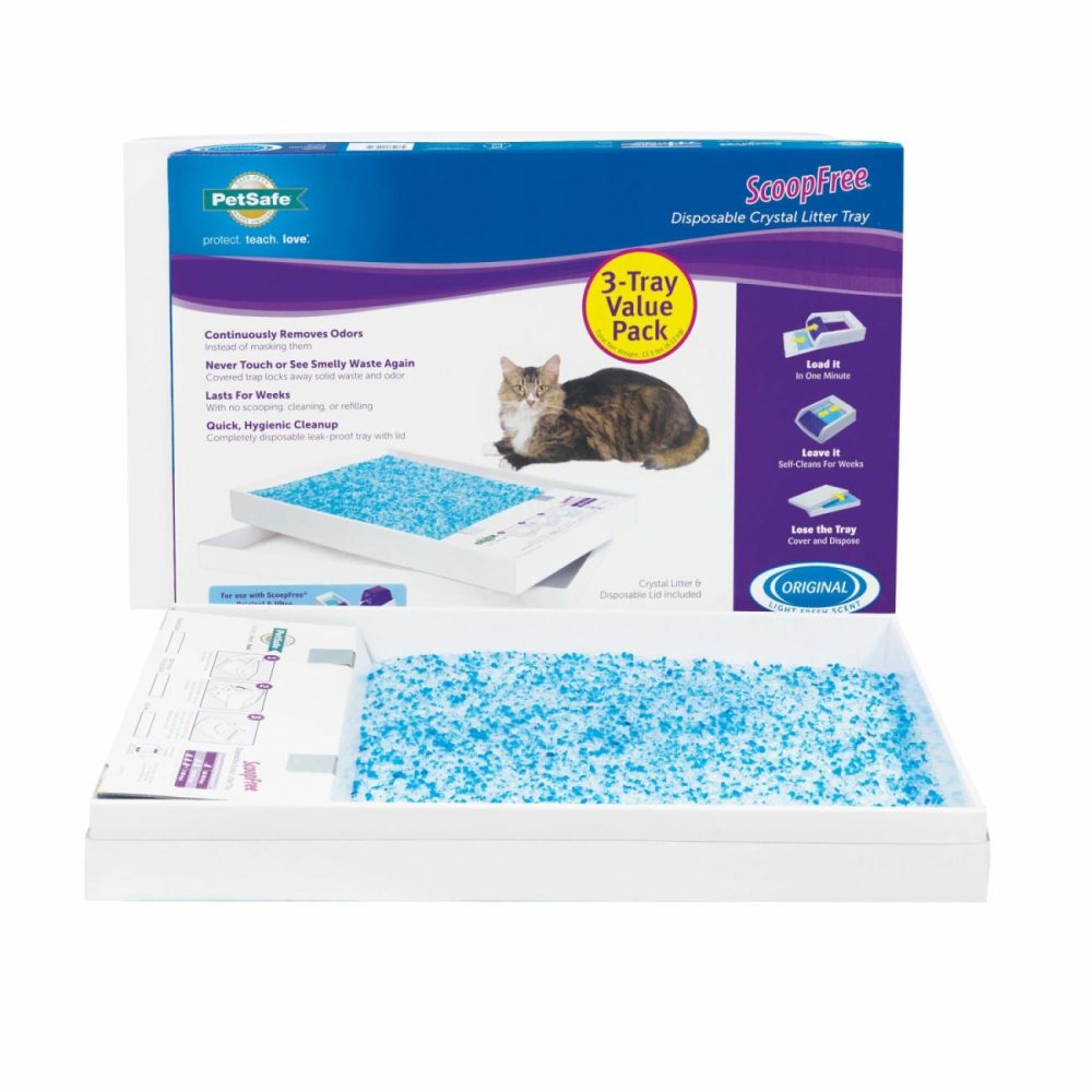 Scoopfree Replacement Blue Crystal Litter Tray, 3-Pack – Easy Cleanup With Disposable Tray – Includes Leak Protection And Low Tracking Litter – Absorbs Odors On Contact Cat