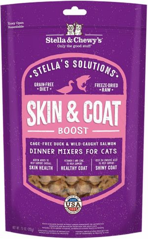 Solutions Skin & Coat Boost Cage Free Duck & Wild Caught Salmon Cat Food Dinner Mixers Cat